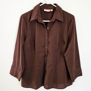 5/$30 Croft & Barrow Chocolate Brown Button Up Cinched Back Blouse Office Wear